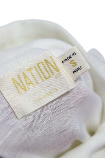 Nation LTD Womens Mock Neck Pima Cotton 3/4 Sleeve Blouse White Size S