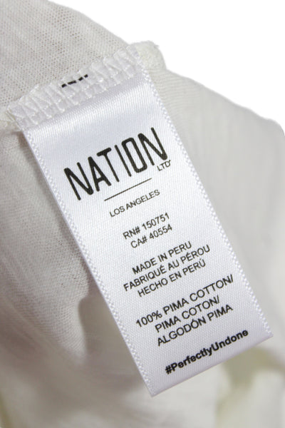 Nation LTD Womens Mock Neck Pima Cotton 3/4 Sleeve Blouse White Size S