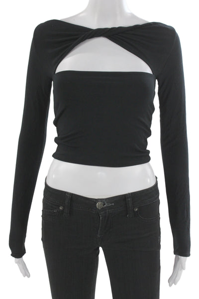 Ser.O.Ya Women Cropped Jersey Black Long Sleeve Modal Spandex Top Size S