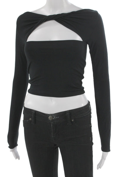 Ser.O.Ya Women Cropped Jersey Black Long Sleeve Modal Spandex Top Size S