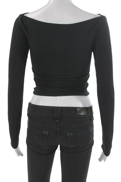 Ser.O.Ya Women Cropped Jersey Black Long Sleeve Modal Spandex Top Size S