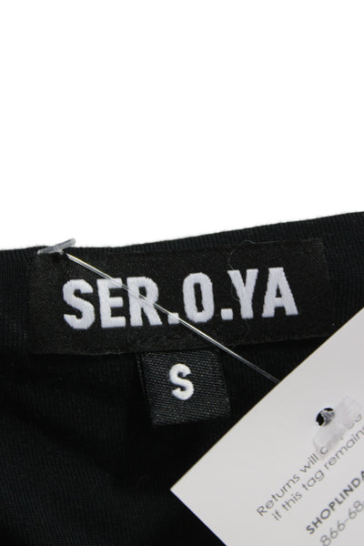 Ser.O.Ya Women Cropped Jersey Black Long Sleeve Modal Spandex Top Size S