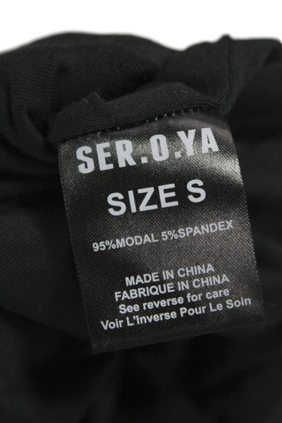Ser.O.Ya Women Cropped Jersey Black Long Sleeve Modal Spandex Top Size S