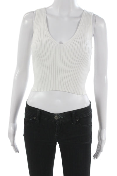 Madewell Women White V Neck Cropped Tank Size M