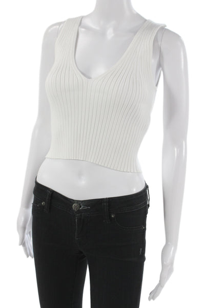 Madewell Women White V Neck Cropped Tank Size M