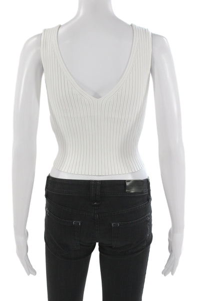 Madewell Women White V Neck Cropped Tank Size M