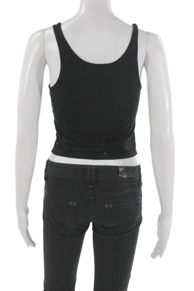 TNA Women Cropped Tank Black Basic Sleeveless Round Neck Size S