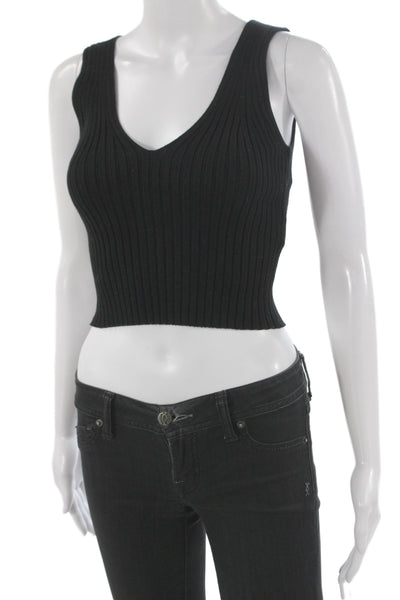 Madewell Womens Black Cropped V-Neck Tank Size XS