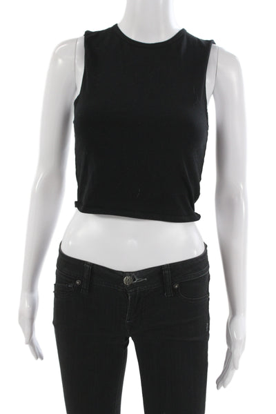 TNA Women Basic Cropped Black Tank Sleeveless Crewneck Cotton Size S