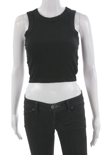 Madewell Women Black Cropped Tank Cotton Spandex Crew Neck Sleeveless Size 2XS