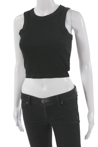 Madewell Women Black Cropped Tank Cotton Spandex Crew Neck Sleeveless Size 2XS