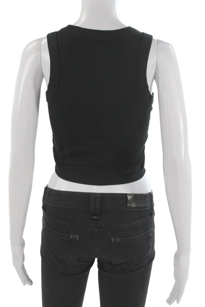 Madewell Women Black Cropped Tank Cotton Spandex Crew Neck Sleeveless Size 2XS