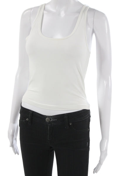 TNA Women Basic White Tank Cotton Spandex Round Neck Sleeveless Size S