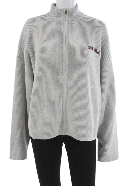 Adanola Unisex Full Zip Sweater Gray Mock Neck Long Sleeve Size M
