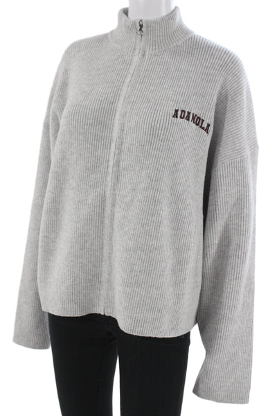 Adanola Unisex Full Zip Sweater Gray Mock Neck Long Sleeve Size M