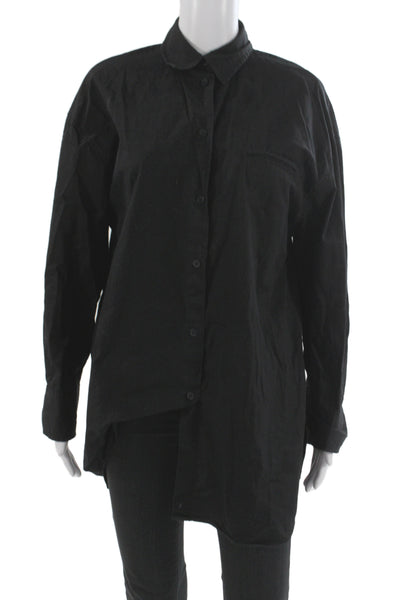 Zara Unisex Black Cotton Pointed Collar Button-Up Long Sleeve Top Size XS