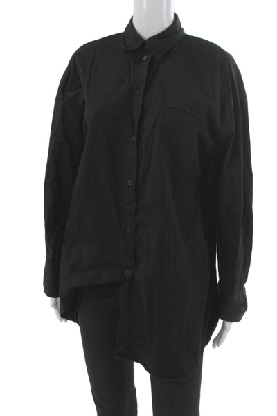 Zara Unisex Black Cotton Pointed Collar Button-Up Long Sleeve Top Size XS