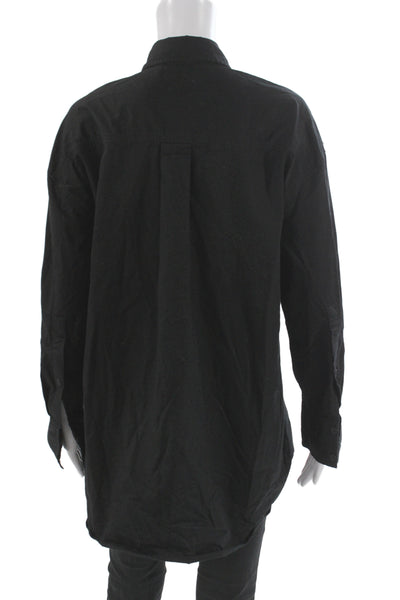 Zara Unisex Black Cotton Pointed Collar Button-Up Long Sleeve Top Size XS