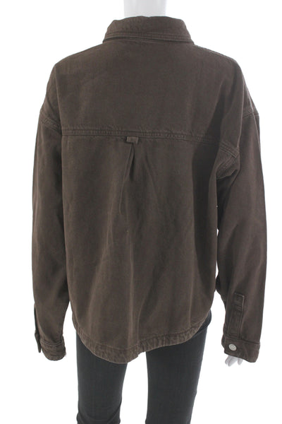 Zara Women Brown Cotton Collared Button Long Sleeve Jacket Size M