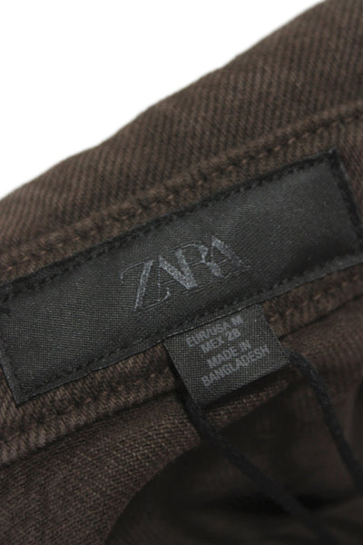 Zara Women Brown Cotton Collared Button Long Sleeve Jacket Size M