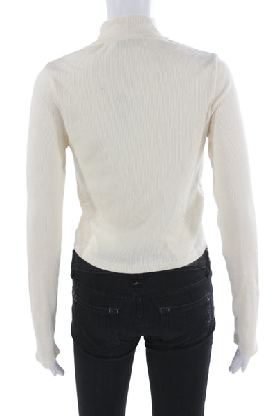 MNG Women Beige Full Zip Sweater Mock Neck Long Sleeve Size M