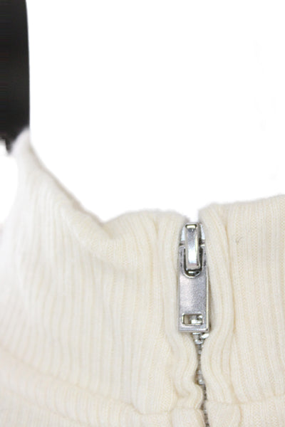 MNG Women Beige Full Zip Sweater Mock Neck Long Sleeve Size M
