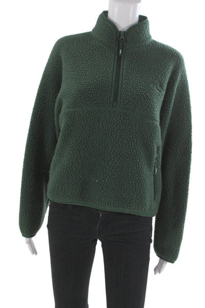 TNA Womens Pullover Sweatshirt Green Fleece High Neck Zip Size S