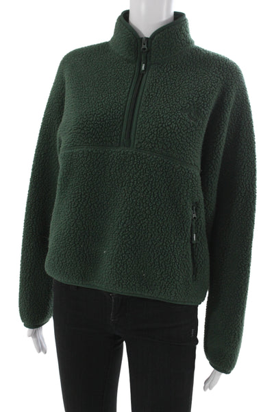 TNA Womens Pullover Sweatshirt Green Fleece High Neck Zip Size S