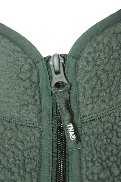 TNA Womens Pullover Sweatshirt Green Fleece High Neck Zip Size S