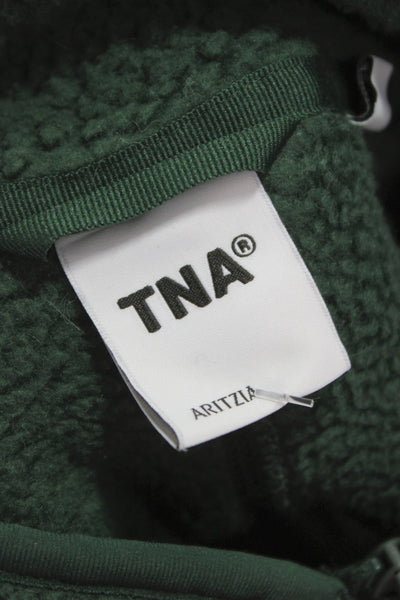 TNA Womens Pullover Sweatshirt Green Fleece High Neck Zip Size S