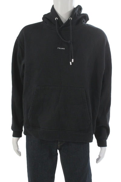 Frame Mens Pullover Hoodie Black Drawstring Cotton Blend Long Sleeve Size L