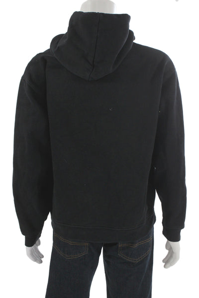 Frame Mens Pullover Hoodie Black Drawstring Cotton Blend Long Sleeve Size L