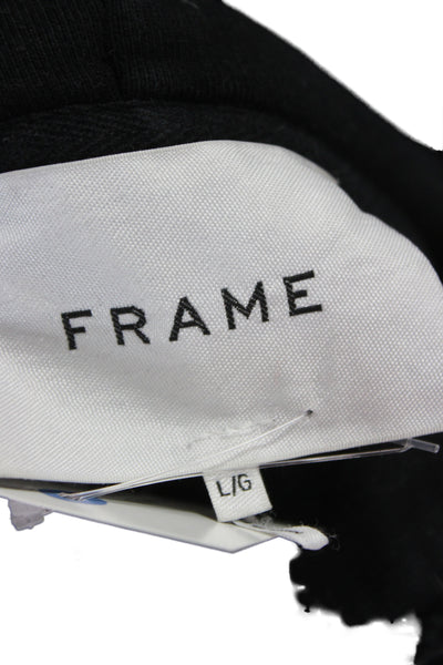 Frame Mens Pullover Hoodie Black Drawstring Cotton Blend Long Sleeve Size L