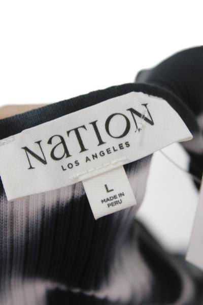 Nation Los Angeles Women Bohemian Black Cotton Short Sleeve Top Size L