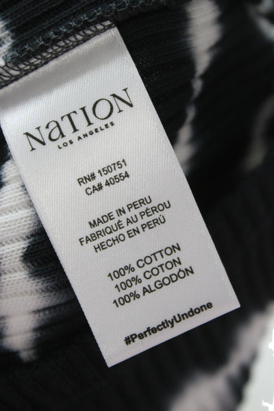 Nation Los Angeles Women Bohemian Black Cotton Short Sleeve Top Size L