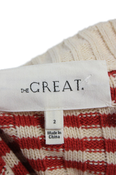 The Great Unisex Pullover Striped Crew Neck Beige Long Sleeve Sweater Size 2