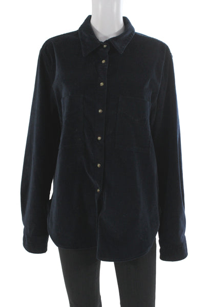 Xirena Women Collared Dark Blue Cotton Button-Up Jacket Long Sleeve Size L
