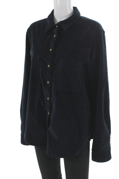 Xirena Women Collared Dark Blue Cotton Button-Up Jacket Long Sleeve Size L