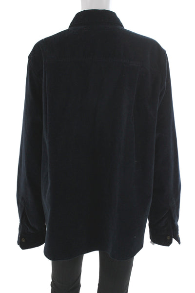 Xirena Women Collared Dark Blue Cotton Button-Up Jacket Long Sleeve Size L