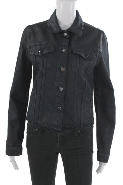 J Brand Womens Black Collared Button Cotton Jacket Long Sleeve Classic Size S