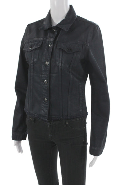 J Brand Womens Black Collared Button Cotton Jacket Long Sleeve Classic Size S