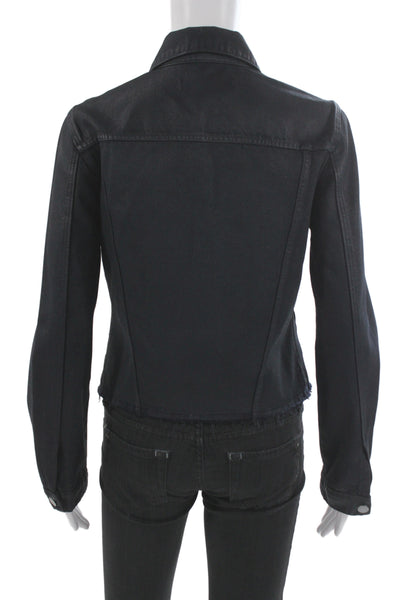 J Brand Womens Black Collared Button Cotton Jacket Long Sleeve Classic Size S