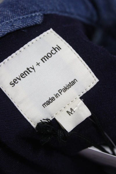 Seventy + Mochi Womens Argyle Collared Tie Blouse Dark Blue 3/4 Sleeve Size M