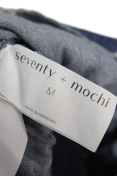 Seventy + Mochi Womens Argyle Collared Tie Blouse Dark Blue 3/4 Sleeve Size M