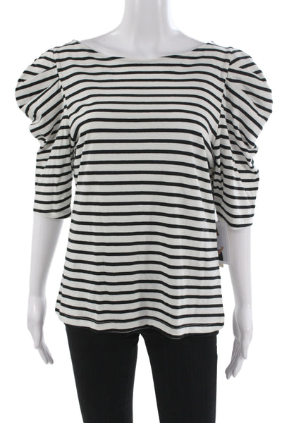 Nation Los Angeles Women Black Striped Organic Cotton T-Shirt 3/4 Sleeve Size L