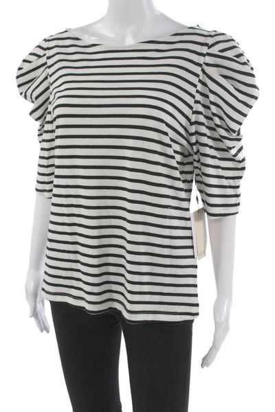 Nation Los Angeles Women Black Striped Organic Cotton T-Shirt 3/4 Sleeve Size L