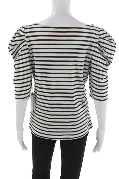 Nation Los Angeles Women Black Striped Organic Cotton T-Shirt 3/4 Sleeve Size L