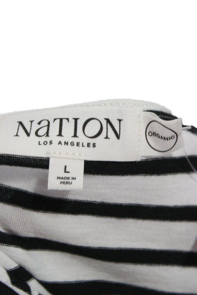 Nation Los Angeles Women Black Striped Organic Cotton T-Shirt 3/4 Sleeve Size L