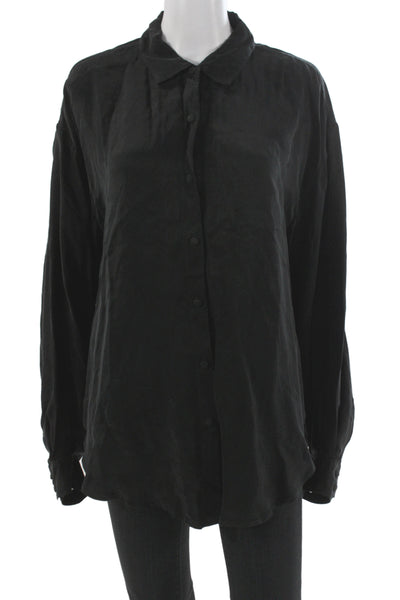 Left on Friday Women Basic Collared Long Sleeve Black Button-Up Cupro Size M