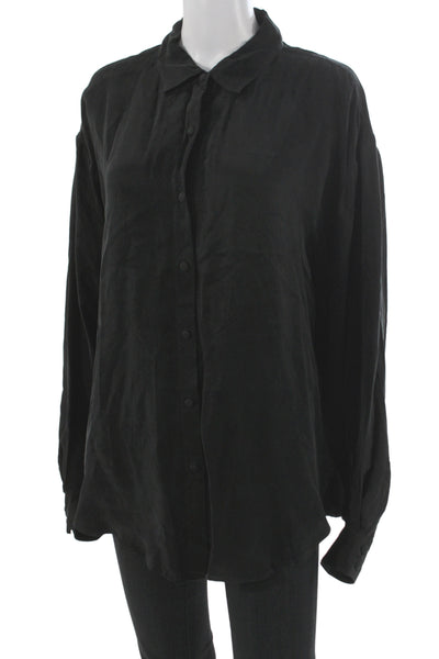 Left on Friday Women Basic Collared Long Sleeve Black Button-Up Cupro Size M